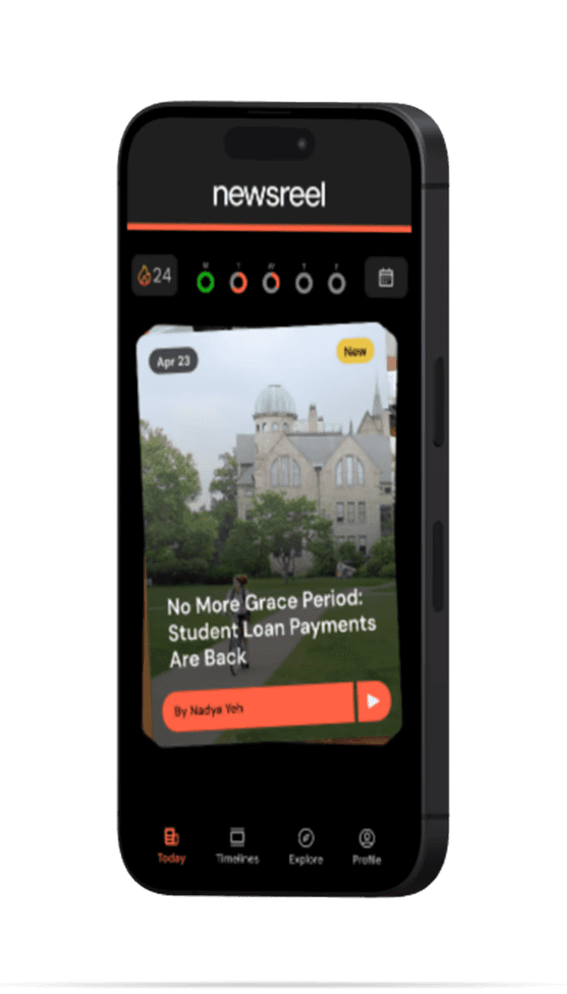 Newsreel app showing daily news stack
